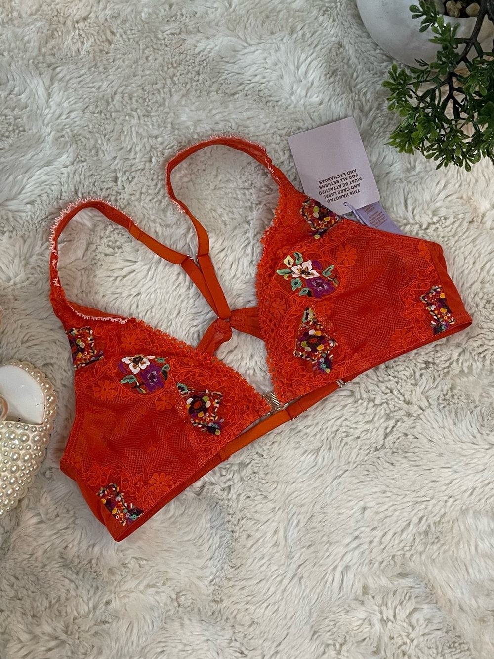 NWT Savage X Fenty Orange Embroidered Lace Bralette - M